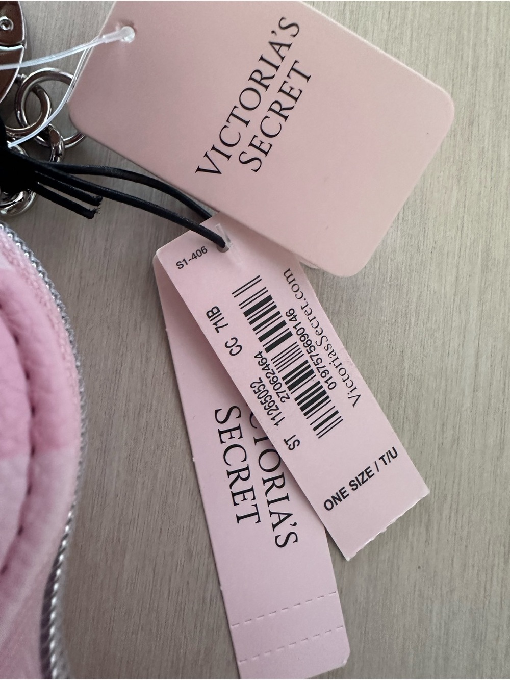 Victoria's Secret Pink & White Striped Heart Keychain Coin Purse - Picture 3 of 6